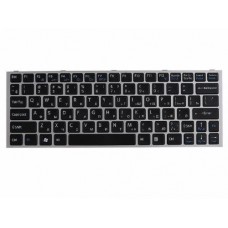 A1807429A Клавиатура для ноутбука Sony Vaio VPC-YB, VPCYB2L1R, VPC-YB, VPC-YA, VPCYB3Q1R, VPCYB3Q1G, PCG-31312V, серебристая рамка, черные кнопки, гор. Enter