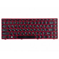 25202277 Клавиатура для ноутбука Lenovo IdeaPad B480, B485, G480, G480A, G485, G485A, Z380, Z480, Z485, черная с красной рамкой, гор. Enter