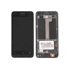 Дисплей в сборе с тачскрином и передней панелью для Asus Zenfone C ZC451CG черный (б/у, с разбора, царапины,потертости рамки)