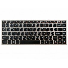 25-011178 Клавиатура для ноутбука Lenovo IdeaPad U460, U460A, U460S, черные кнопки, серебристая рамка, гор. Enter