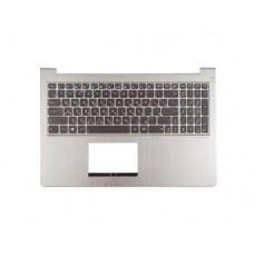 90R-NWO1K1L80Y Клавиатура для ноутбука Asus UX51VZ-1A с топкейсом, серебристая панель, черные кнопки, с подсветкой