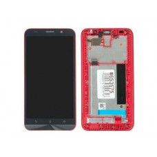 Дисплей в сборе с тачскрином и рамкой крепления для Asus ZenFone 2 ZE551ML черно-красный с разбора