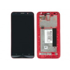 Дисплей в сборе с тачскрином и рамкой крепления для Asus ZenFone 2 ZE551ML черно-красный с царапинами с разбора