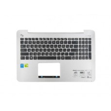 13N0-R8A0401 Клавиатура для ноутбука Asus K555Lс топкейсом, светло-серебристая, черные кнопки [13N0-R8A0401] (с разбора), потертости