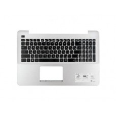 13NB0622AP0312 Клавиатура для ноутбука Asus X555L, X555U, X555Y серия с топкейсом, серебристая, черные кнопки [13NB0622AP0312, 13NB0622AP0312, 13NB0622AP0331] (с разбора), видимые потертости и царапины