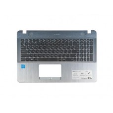 13NB0CG3AP0311 Клавиатура для ноутбука Asus X541S, X541U с топкейсом, серебристый переходящий в стальной, черные кнопки [13NB0CG3AP0311] (с разбора), потертости