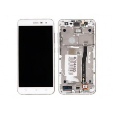 Дисплей в сборе с тачскрином и рамкой крепления для ASUS ZenFone 3 ZE552KL белый, с разбора, сильные царапины