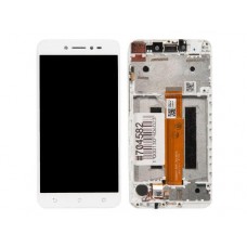 Дисплей в сборе с тачскрином и передней панелью для Asus ZenFone Live ZB501KL б/у белый, с разбора