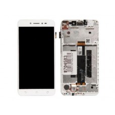 Дисплей в сборе с тачскрином и передней панелью для Asus ZenFone Live ZB501KL б/у белый, с разбора,сильные царапины