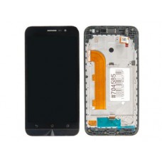 Дисплей в сборе с тачскрином и передней панелью для Asus ZenFone Go ZB500KL б/у черный, с разбора, царапины