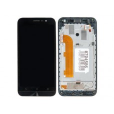 Дисплей в сборе с тачскрином и передней панелью для Asus ZenFone Go ZB500KL б/у черный, с разбора, сильные царапины