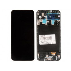 Дисплей в сборе с тачскрином и передней панелью для Samsung Galaxy A20 (SM-A205) черный OLED