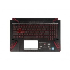 Клавиатура для ноутбука Asus FX504GD, FX504GE, FX504GM, PX504GD с топкейсом, черная, с черно-красными клавишами, с подстветкой (с разбора)